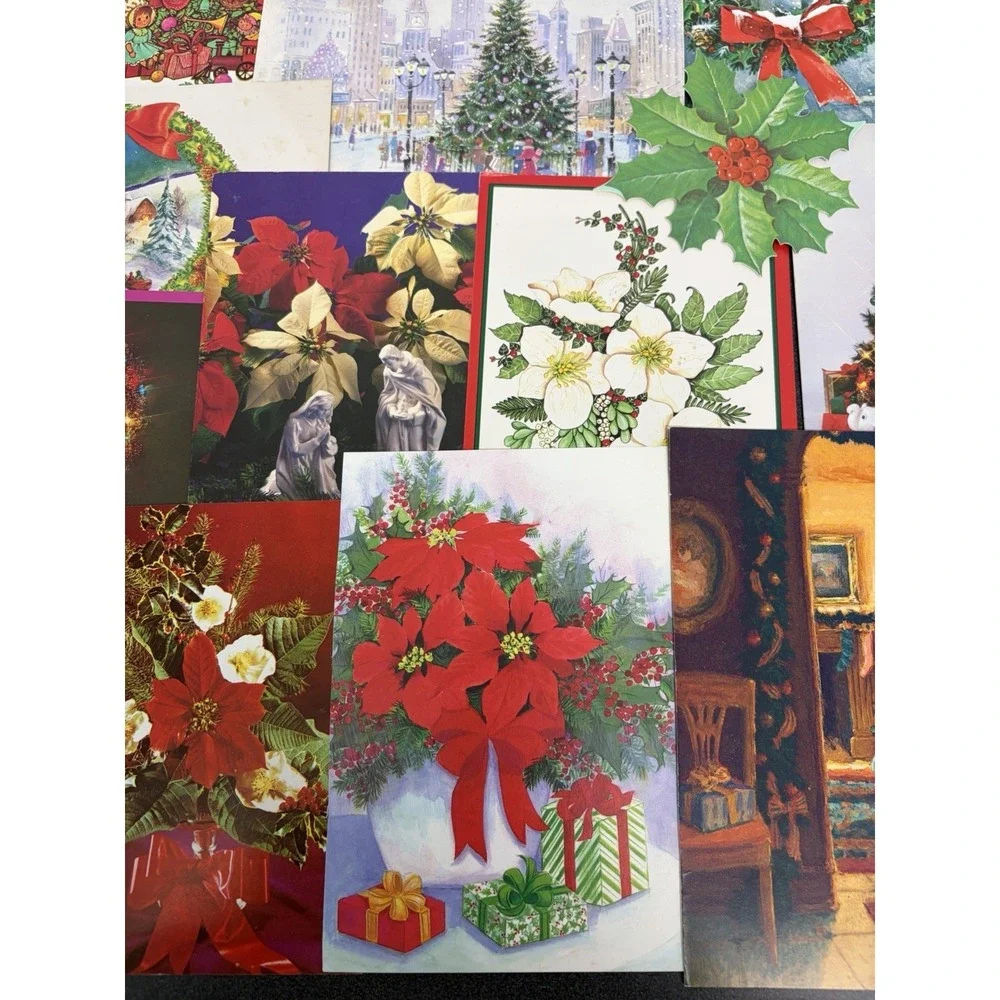 Vintage Christmas Cards Fronts ONLY Greenery Trees Wreaths Scrapbook Crafts 50+